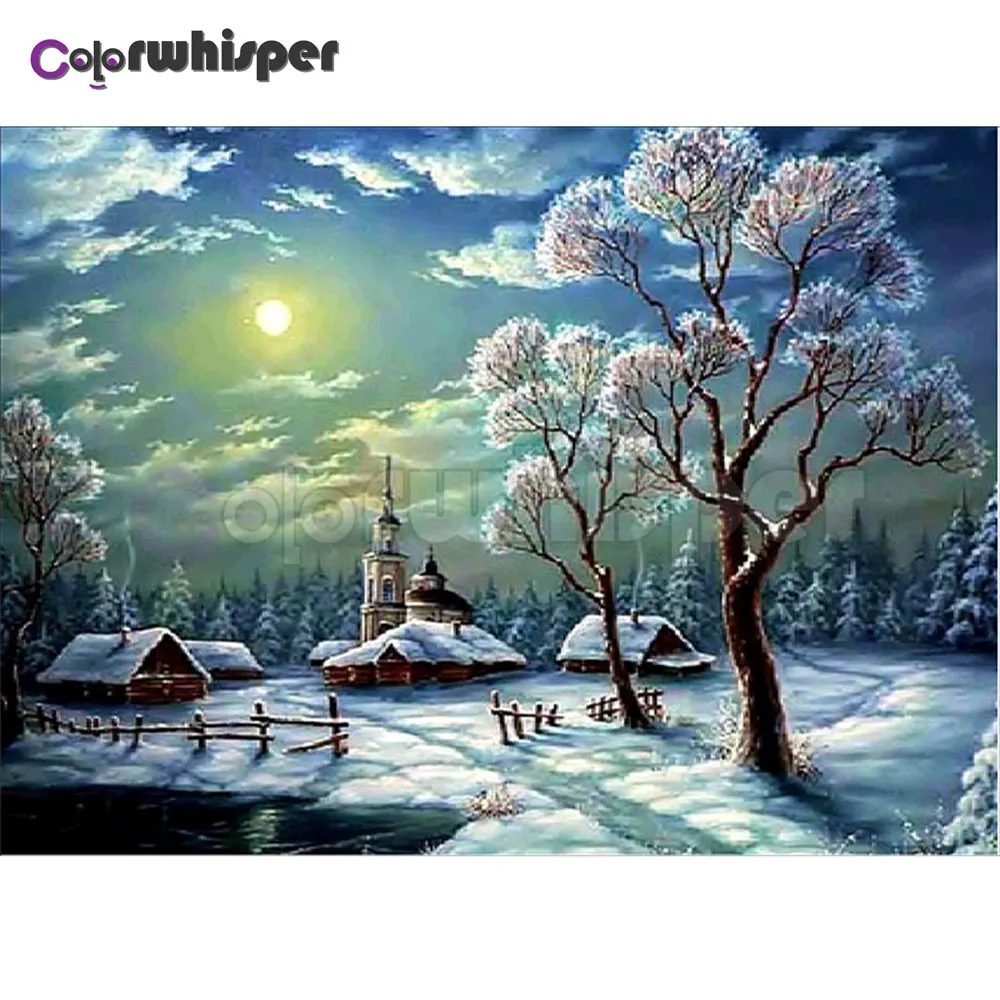 Алмазная картина полностью квадратная/круглая Daimond &quotЗимний Замок Пейзаж