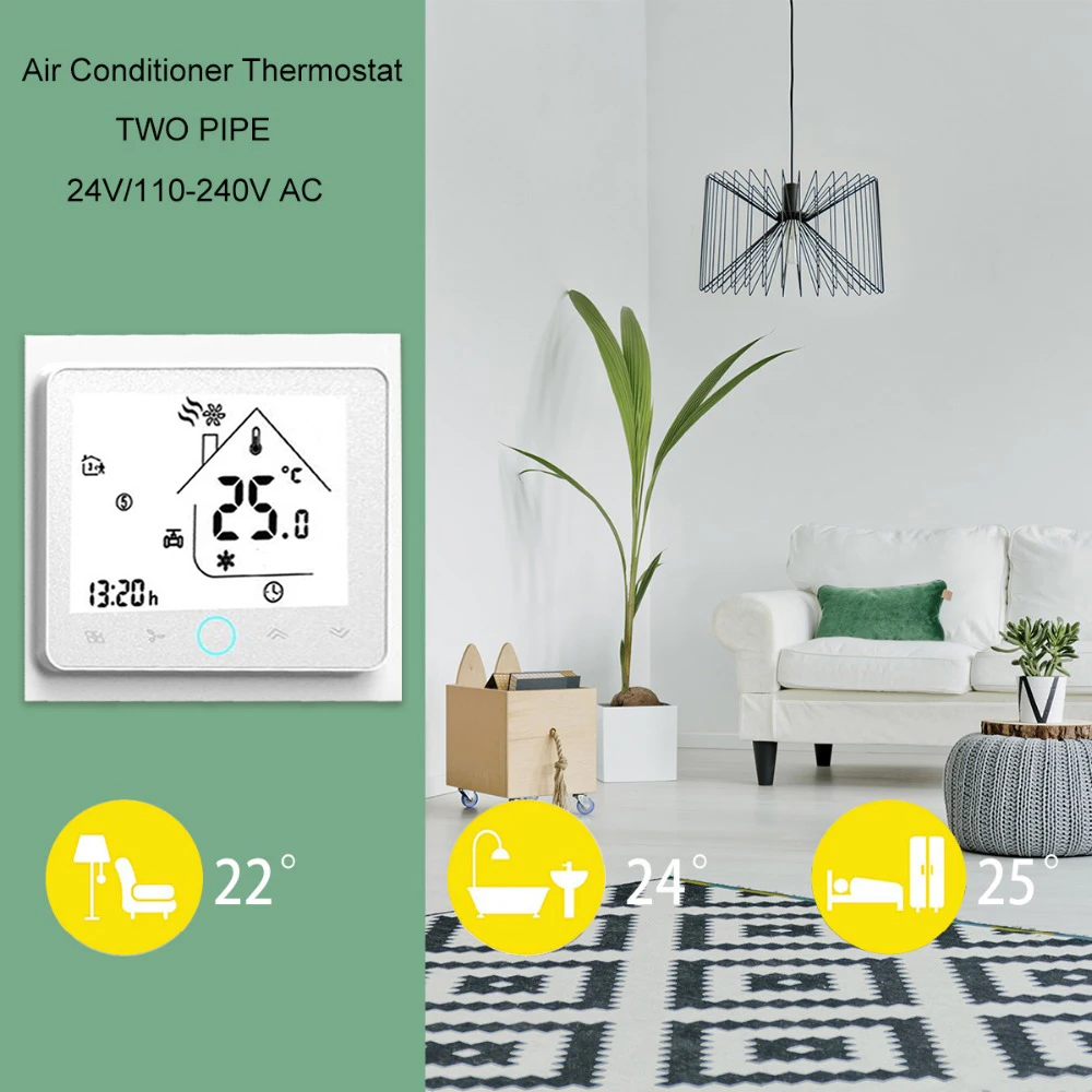 

Modbus Thermostat Central Air Conditioner 2-Pipe Three Wind Speed Thermostat Room Temperature Controller LCD Touch Thermostat