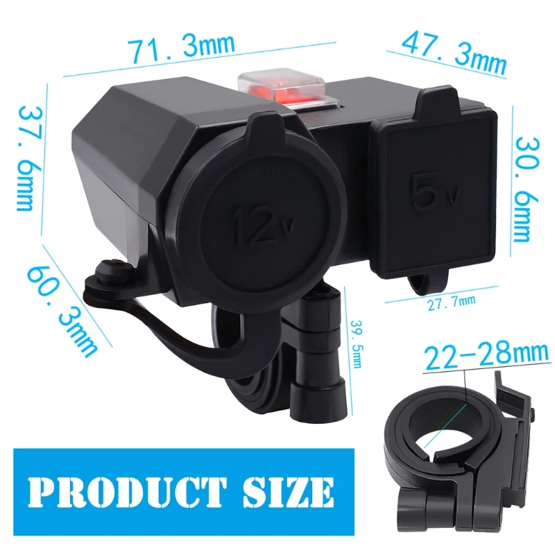 

Waterproof Dual USB LED Voltmeter Cigarette Socket With Switch Car Motorcycle