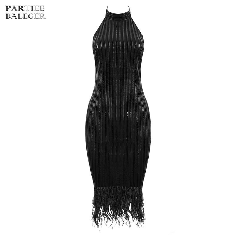 PB 2020 Новое прибытие шикарное перо украшенное сексуальное без рукавов с открытой