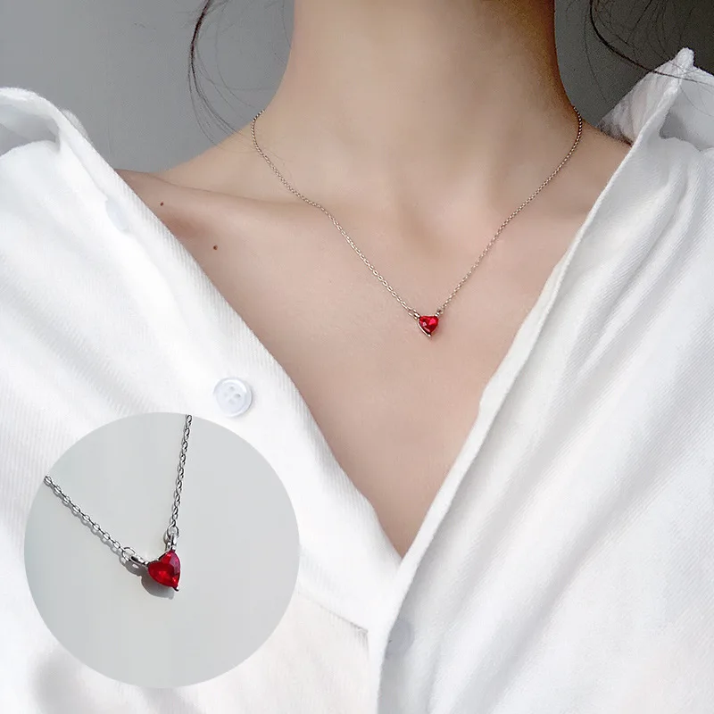 Red heart Модные крошечные изысканные ожерелья для женщин, ювелирные изделия, многослойные подвески с Луной и звездой, серебряный цвет, колье с крестом, этнический подарок для девушки - Окраска металла: Red heart