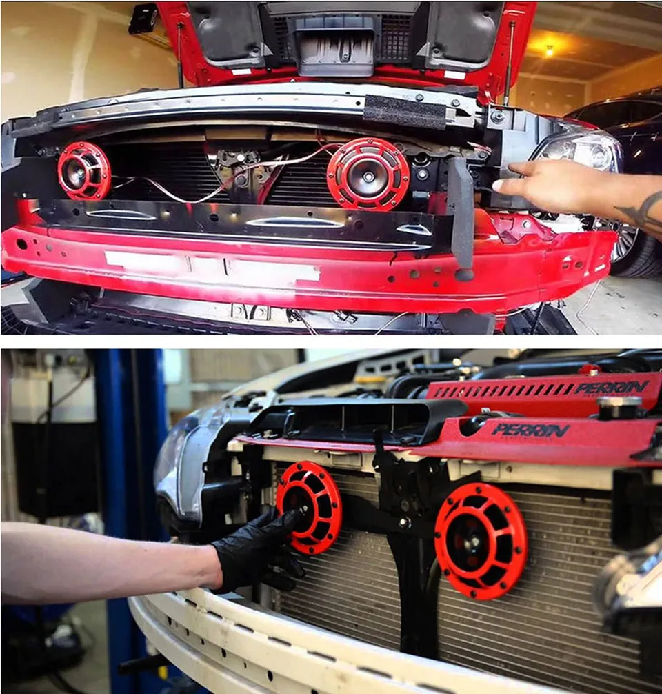 12V красный супер громкий решетчатый компактный электрический громкий сигнал для универсальных автомобилей и мотоциклов