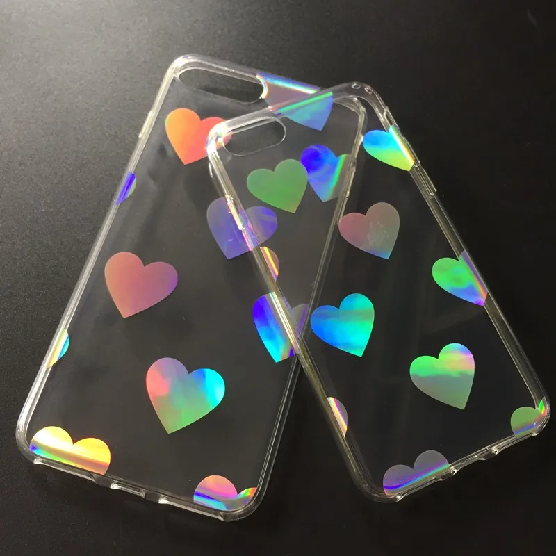 Kerzzil Luxury Laser Lovely Heart Transparent Clear Case for iPhone7 7plus LOVE Capa iPhone 6 6s Plus PC Hard Cases | Мобильные