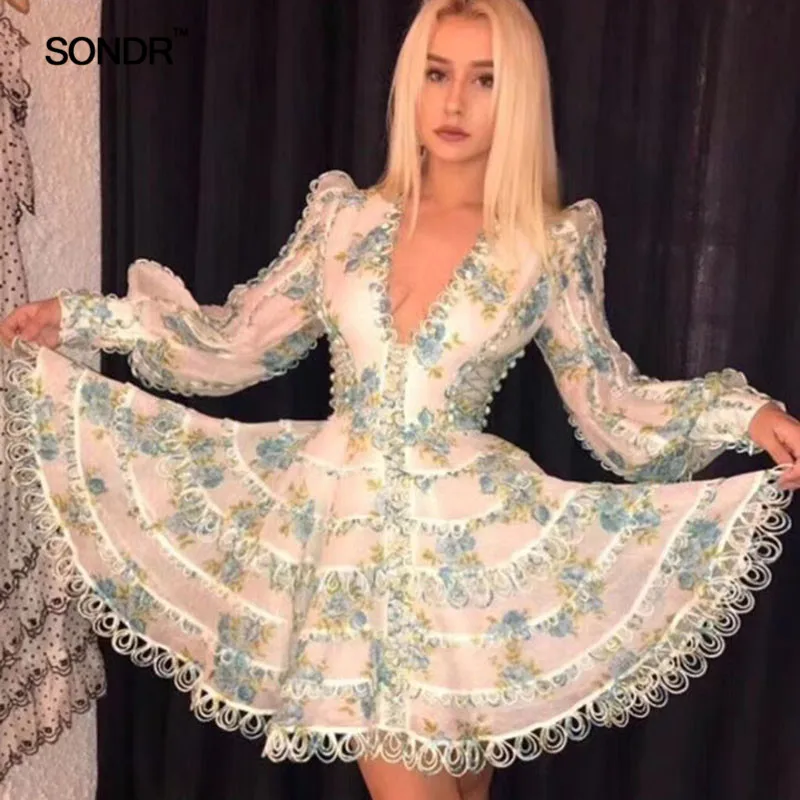 

Платье-трапеция женское SONDR, с длинным рукавом и V-образным вырезом, на лето и весну, 2019