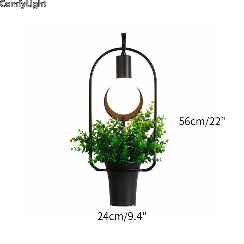 Potted Plant wall Light Garden Creative Modern Lightshade Flower Pots for Growing Herbs black iron LED E27 kid room cafe lamp | Лампы и