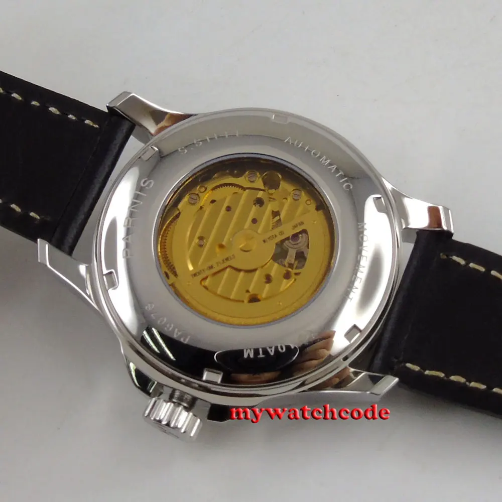 

44mm Parnis sandwich black dial Sapphire glass miyota Automatic Mens Watch P919