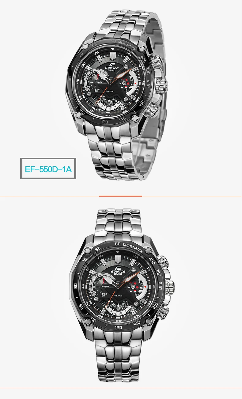 Casio, новинка, модные деловые часы, многофункциональные, 100 метров, водонепроницаемые, спортивные, мужские, с черной пластиной, стальной ремень, EF-550D, наручные часы