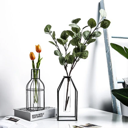Simple Nordic Geometric Glass Hydroponic Transparent Wrought Iron Flower Vase Home Living Room Fake Decoration Ornaments | Дом и сад