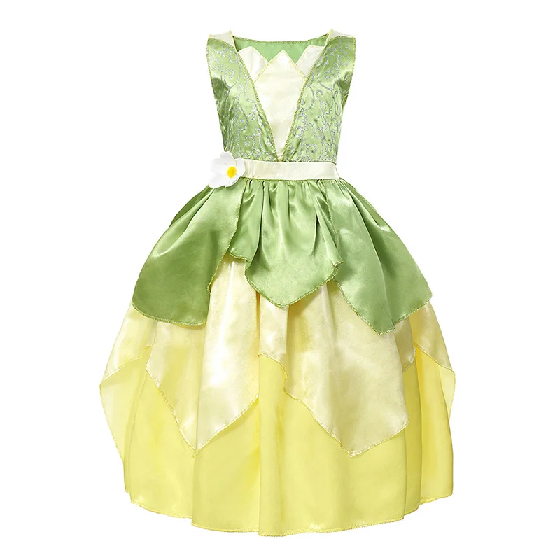 Tiana Dress Only YOFEEL/костюм принцессы тианы для девочек; нарядные платья; маскарадный костюм принцессы и платье с лягушкой; детское праздничное платье на Хэллоуин и день рождения - Цвет: Tiana Dress Only