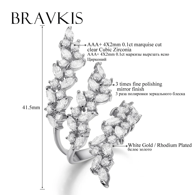 Регулируемое кольцо с кристаллами BRAVEKISS листом манжета открытые кольца для