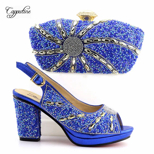 

Amazing wedding/party royal blue high heel pumps shoes and evening bag set with stones 2867 ,heel height 9.3cm