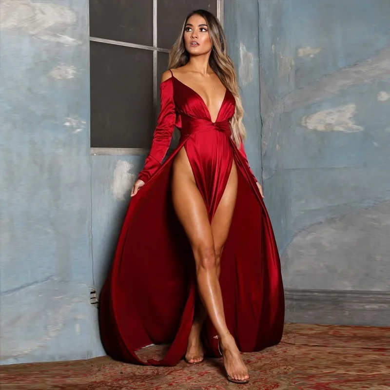 Slaygirl 2018 Макси сексуальное платье для женщин глубокий v образный вырез высокий