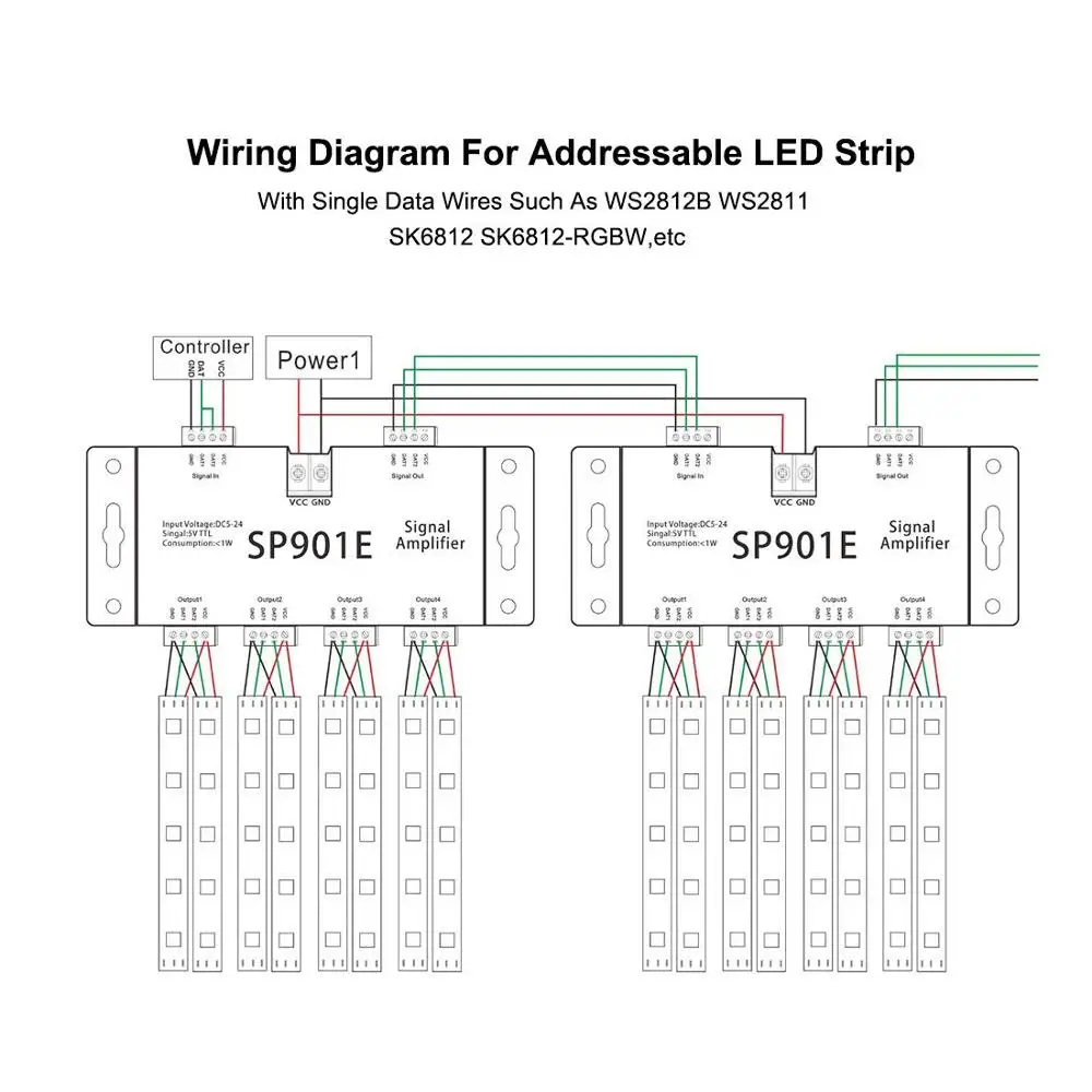 SP901E SPI усилитель сигнала для WS2812B WS2811 WS2813 пикселей RGB Светодиодная лента Репитер