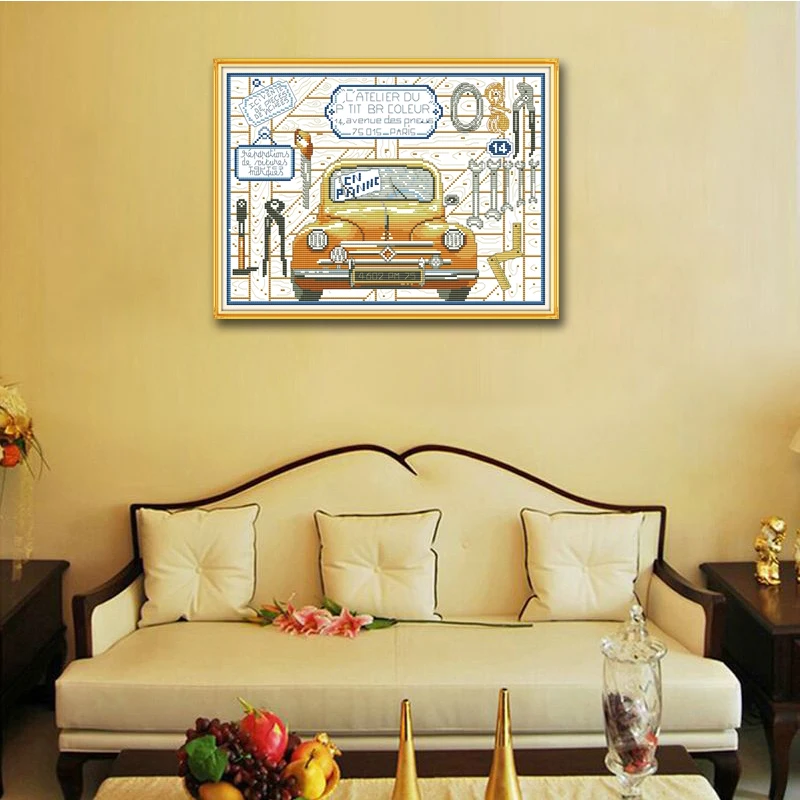 Repair garage cartoon decor paintings dmc 14CT 11CT counted cross stitch kits embroidery set Needlework Set chinese | Дом и сад