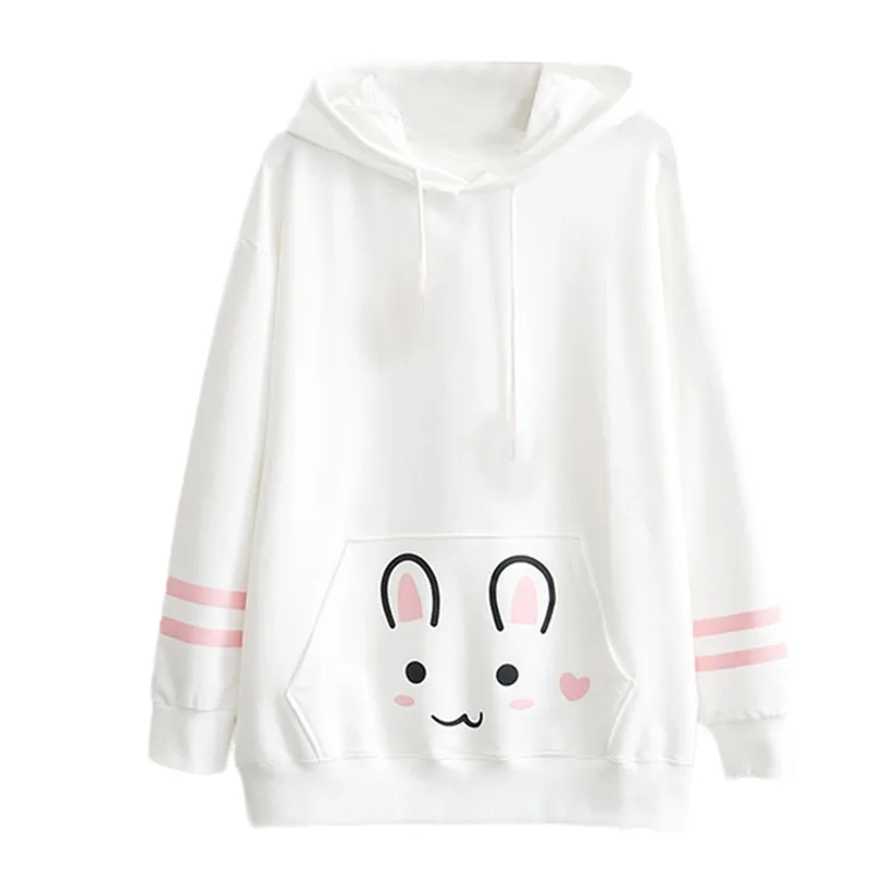 WH Harajuku Kawaii/толстовки с кроликом для женщин и девочек; цвет розовый, белый; блузка с капюшоном; рубашки; сезон весна-осень; пуловер с длинными рукавами; толстовка; 90117 - Цвет: WH