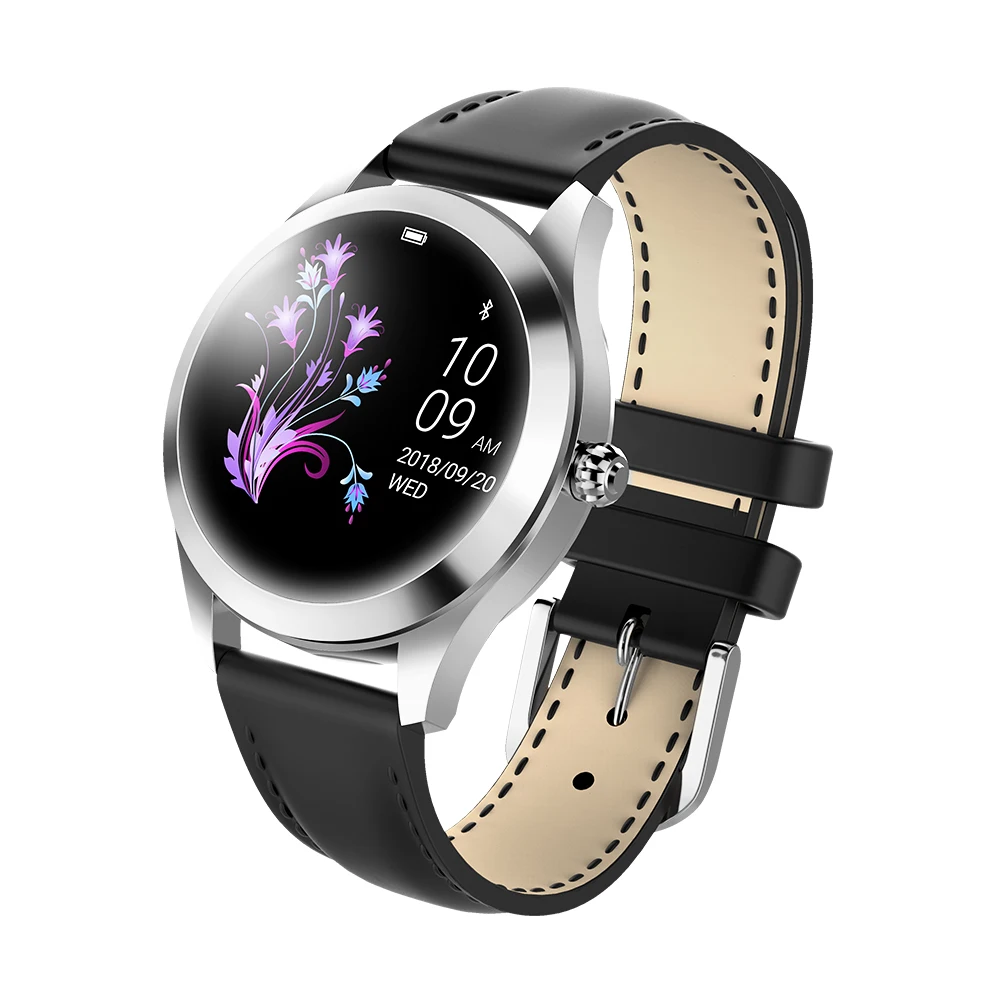 Leather Black Keoker Смарт-часы Для женщин IP68 Водонепроницаемый повелительница сообщение вызов напоминание Смарт часы для Android IOS Телефон - Цвет: Leather Black