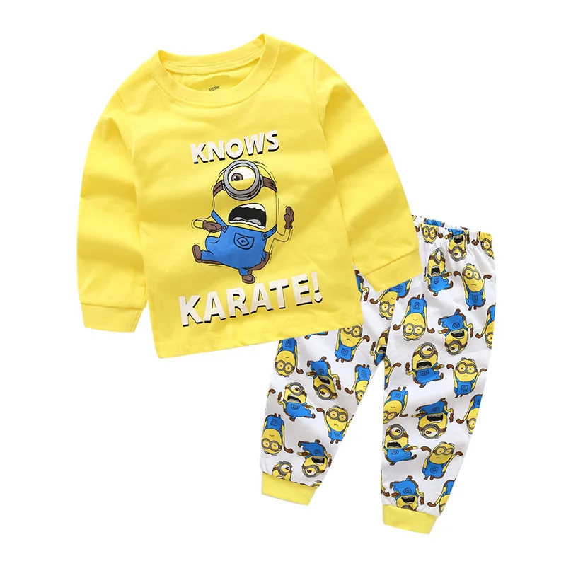 Minions 3 Vogueon Детская Пижама Вуди из "истории игрушек с рисунком Базза Лайтера одежда для улицы; одежда для сна для маленьких мальчиков и девочек, Микки и Минни Маус Эльза Домашняя одежда комплект От 2 до 7 лет - Цвет: Minions 3