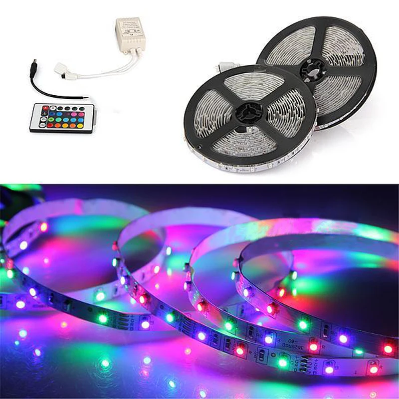 10 м (2X5m) 3528 SMD 600 Светодиодная лента RGB с 24 клавишами ИК пульт дистанционного