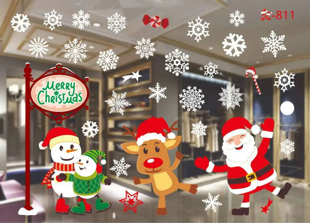 Новинка, Рождественское украшение, оконное стекло, наклейка s Merry Christmas, Санта Клаус, снег, ПВХ, съемная Наклейка на стену для рождества, наклейки для дома