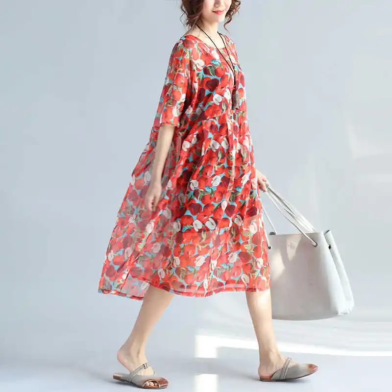 Платье женское Пляжное с принтом красного яблока из шифона большого размера aa818 |