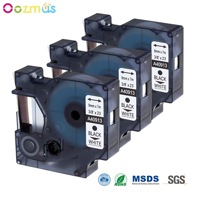 Oozmas 3 шт совместимый с DYMO D1 40913 черный на белой этикетке Кассета для DYMO лента для печати этикеток Принтер ламинированная лента этикеток для принтера 9 мм