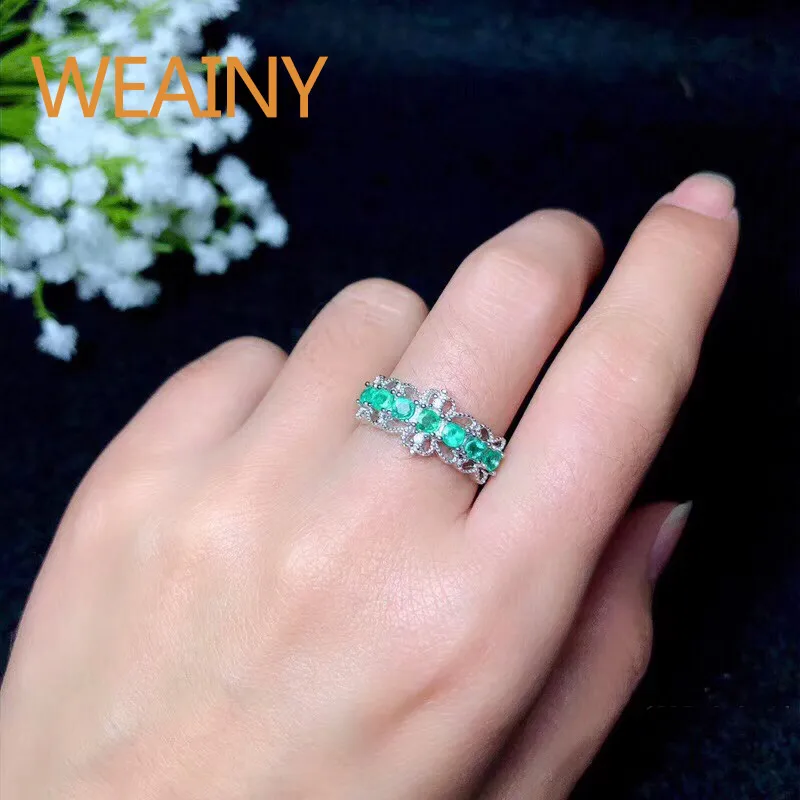 WEAINY натуральное зеленое Изумрудное кольцо из настоящего серебра S925 пробы модный