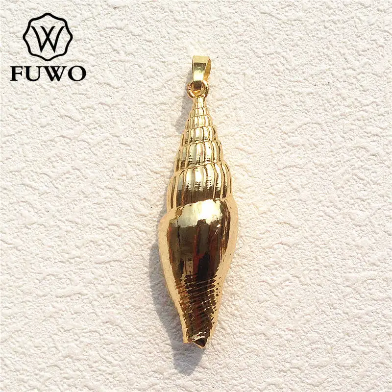 

FUWO Gold Filled Spiral Whelk Shell Pendant 24K Gold Electroplated Natural Seashell Jewelry Supplies Wholesale PD534