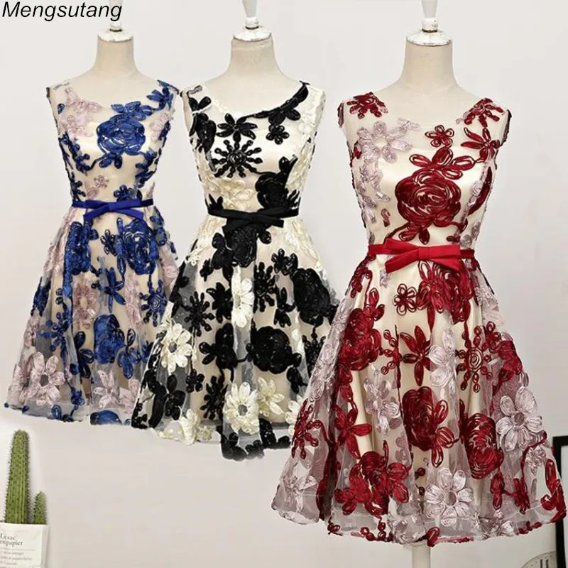 

Robe de soiree Lace up Elegant Girl Lace Evening Dresses Vintage Embroidery Vestidos De Festa Party Dress Formal Dress 3 colors