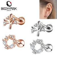 body punk new cartilage earrings studs cz life tree tragus helix earring piercing 16g 1 2mm stainless steel body jewelry women