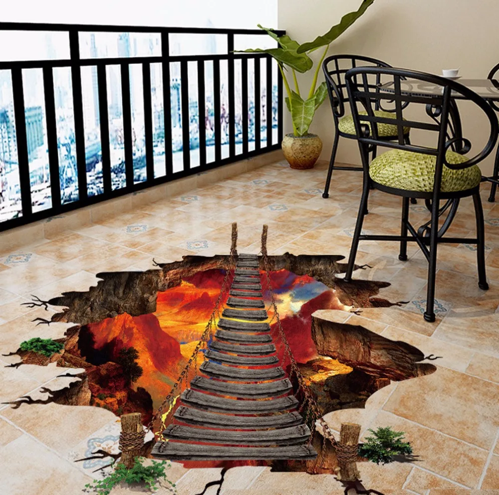 

3D volcanic floor sticker ceiling wallapepr decals for living room decorations 3d effect plane poster environmental pvc mural
