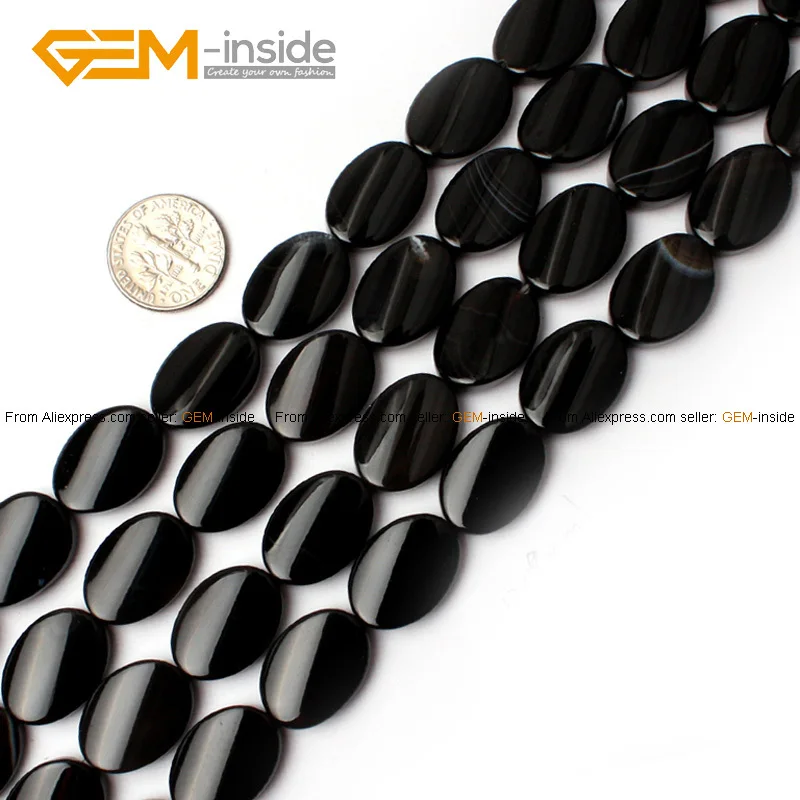 Круглые овальные черные бусы из камня Агата 13-20 мм с натуральной витой