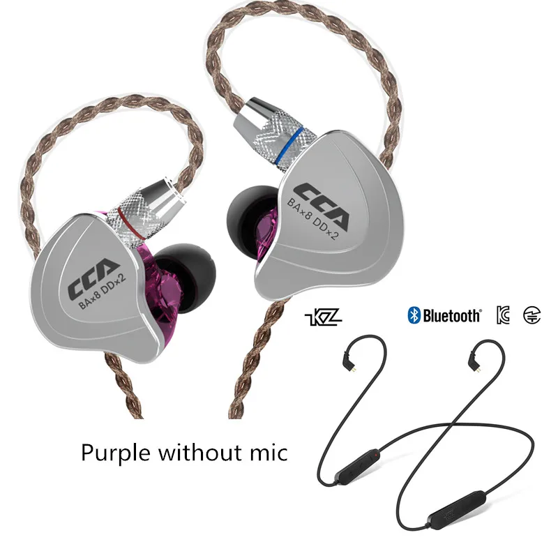 Purplenomicbluetooth CCA C10 4ba+ 1dd гибридные наушники-вкладыши Hi-Fi Monito спортивные наушники для бега 5 приводных устройств гарнитура KZ Bluetooth кабель для CCA C10 - Цвет: Purplenomicbluetooth