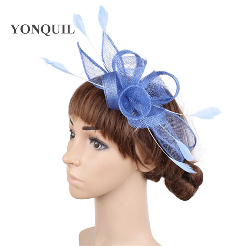 Purple Sinamay Wedding Hair Fascinators Hats On Combs Party Headwear Elegant Women Chic Feather Accessories SYF231 |
