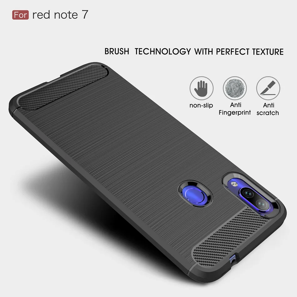 Soft case for Xiaomi Redmi Note 7 Carbon Fiber Texture soft TPU Silicone bumper ON back cover Pro | Мобильные телефоны и