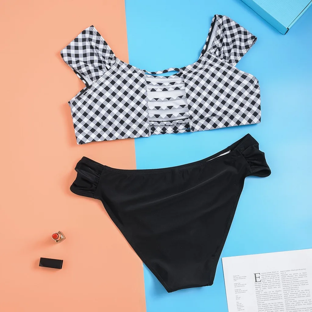 Женский купальник-бикини SAGACE Раздельный купальник с принтом в клетку пляжная