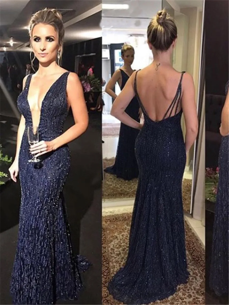 Женское длинное платье с цветочным принтом темно синее сексуальное v образным