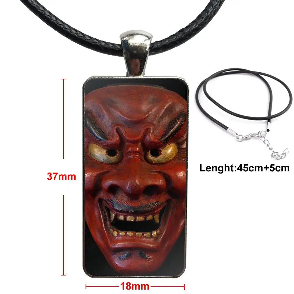 as picture Японская они Hannya демоническая маска бижутерия со стеклянными кабошонами стальной цвет с длинной подвеской чокер прямоугольное ожерелье для девочек подарок - Окраска металла: as picture