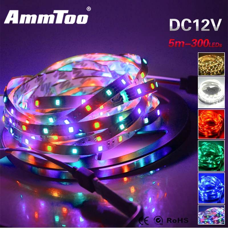 Гибкая светодиодная лента 5 м/рулон 3528 RGB 12 В постоянного тока 300 светодиодов|light