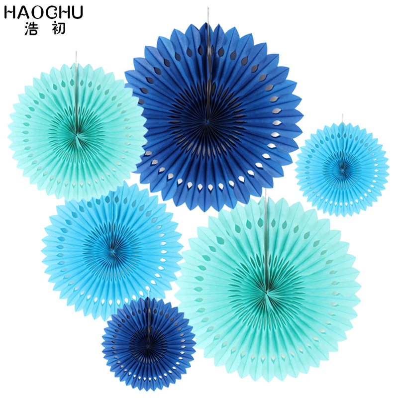 HAOCHU Разноцветные бумажные вееры для рукоделия 6 шт./лот круглые ажурные