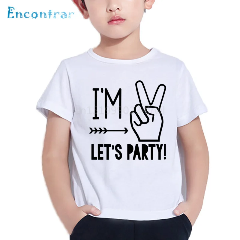 Забавная детская футболка с надписью I'm 1/2/3/4/5 Let's Party летние белые топы для