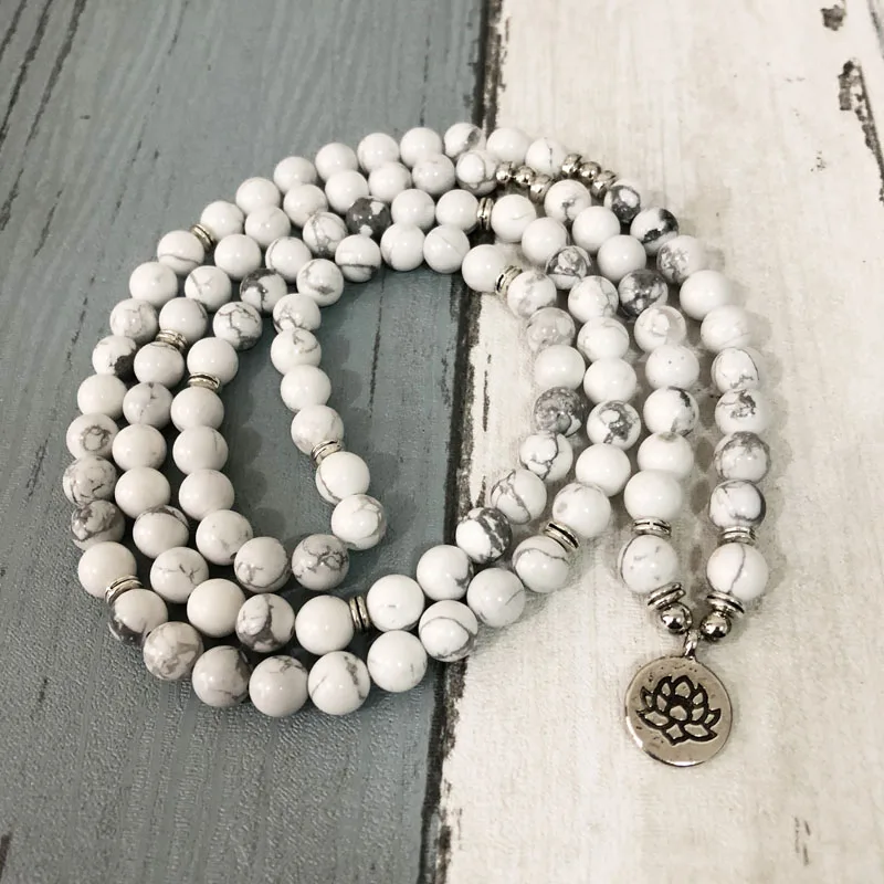 Модный обернутый браслет Howlite 108 Mala женский с подвеской на запястье натуральный