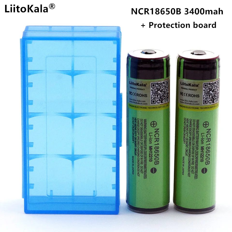 Liitokala 2 шт. Защищенный 18650 NCR18650B 3400 мАч перезаряжаемый литий-ионный аккумулятор с PCB 3,7 в и коробкой для хранения