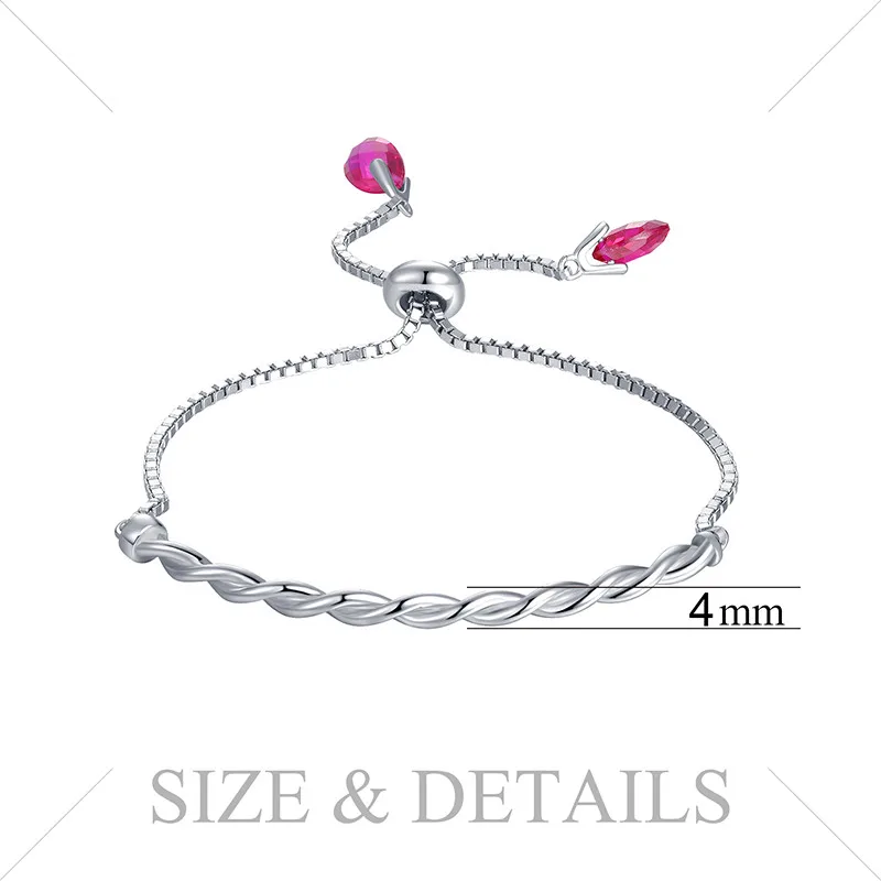 JewelryPalace Фиолетовый создания Ruby скрученный Плетеный Регулируемый браслет 925 пробы серебро для Для женщин Подарки
