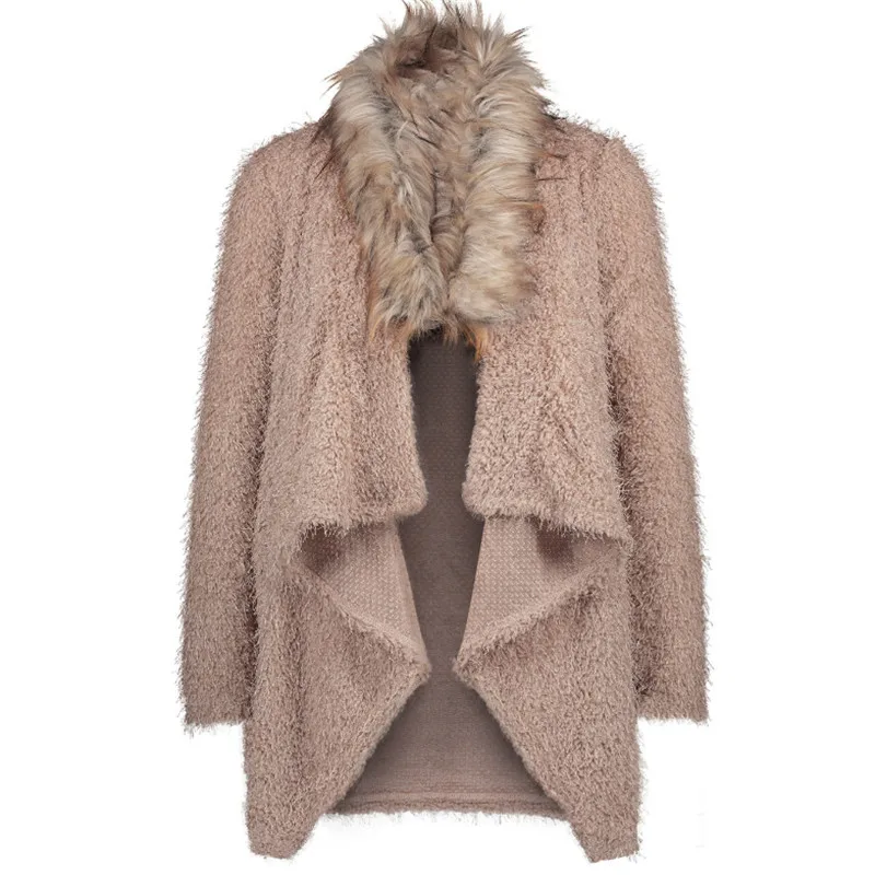 Big Fur Collar Women Sweater Casual Cardigan Warm Plush Jackets Female Autumn Winter Knitted Windbreaker V1007 |