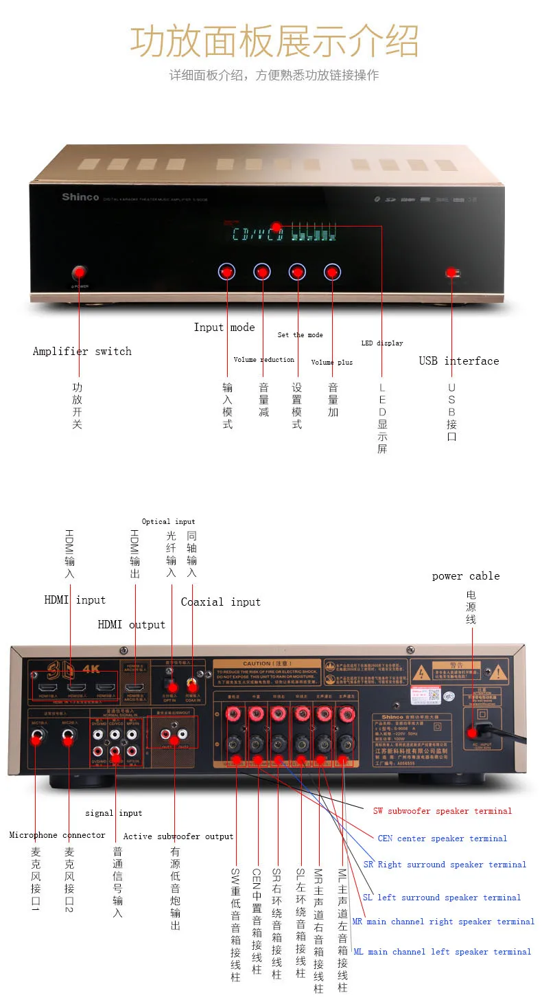 Shinco S-9008 домашний 5,1 усилитель высокой мощности для домашнего кинотеатра hifi Bluetooth усилитель