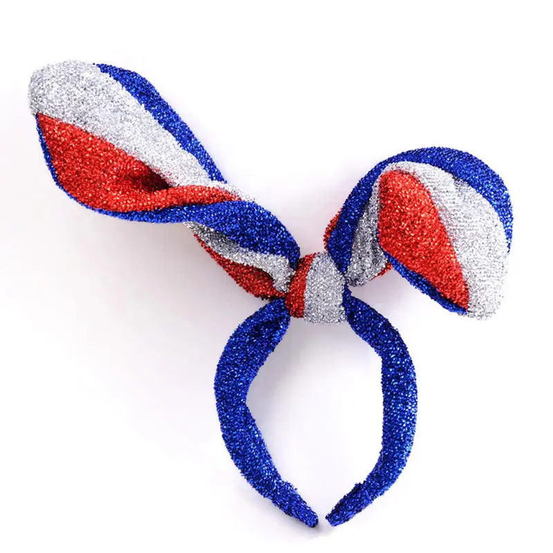 

American flag bunny ear headband big bow bowknot sequin stripe flag hoop US Independence Day National Day hair stick favor