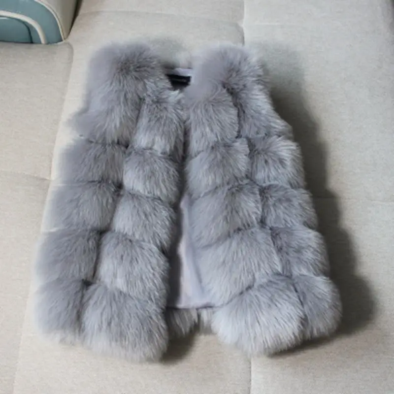 Light Grey Меховой жилет для малышей Детские жилеты для девочек детский жилет из искусственного лисьего меха для девочек зимняя куртка пальто из искусственного меха TZ223 - Цвет: Light Grey