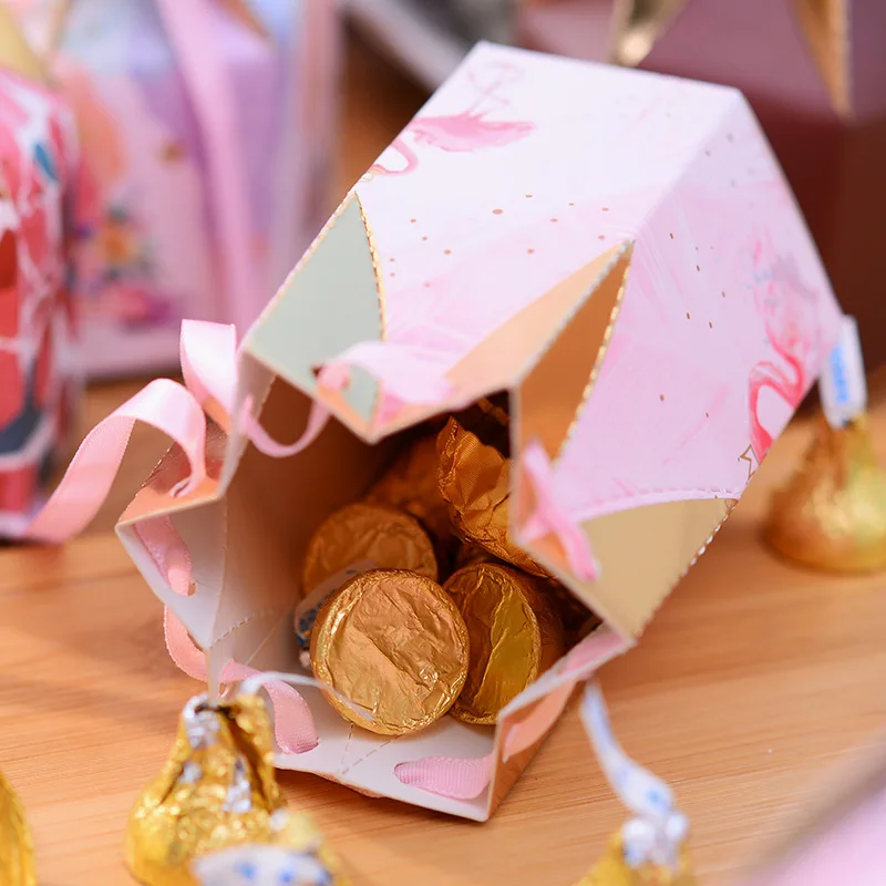 

20/50/100pcs Hot Stamping Ribbon Hex Cup Sweet Candy Box Wedding Gift Box Baby Shower Birthday Party Favorite Supplies Box 77