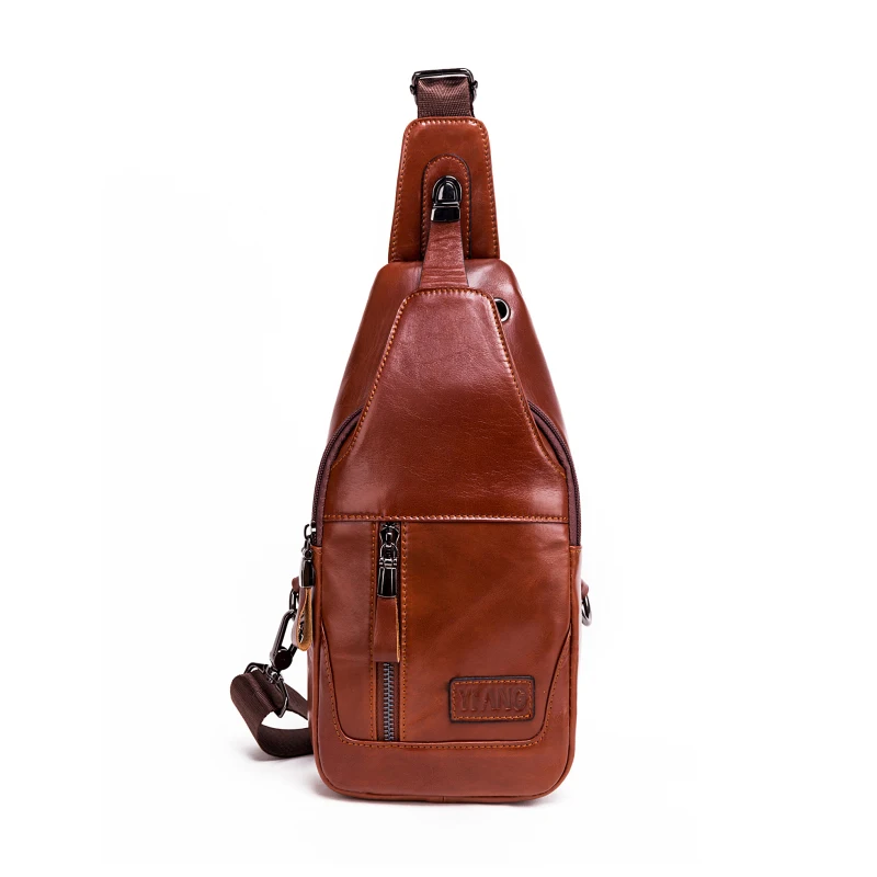 

Men Genuine Leather Cross body Bag Messenger Shoulder Bags Vintage Travel Cowhide Male Fashion Sling Rucksack Chest Back Pack