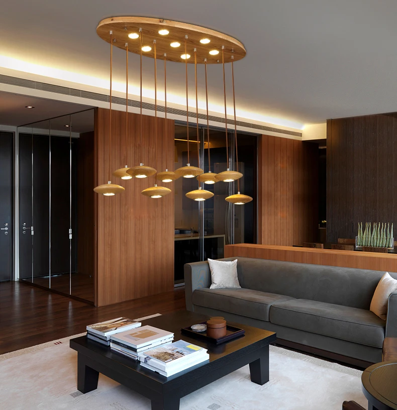 Современный винтажный овальный деревянный светильник в форме эллипса